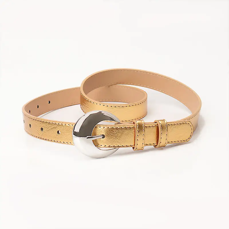 Pink Metallic Belt with Silver Buckle for Women - Image 3