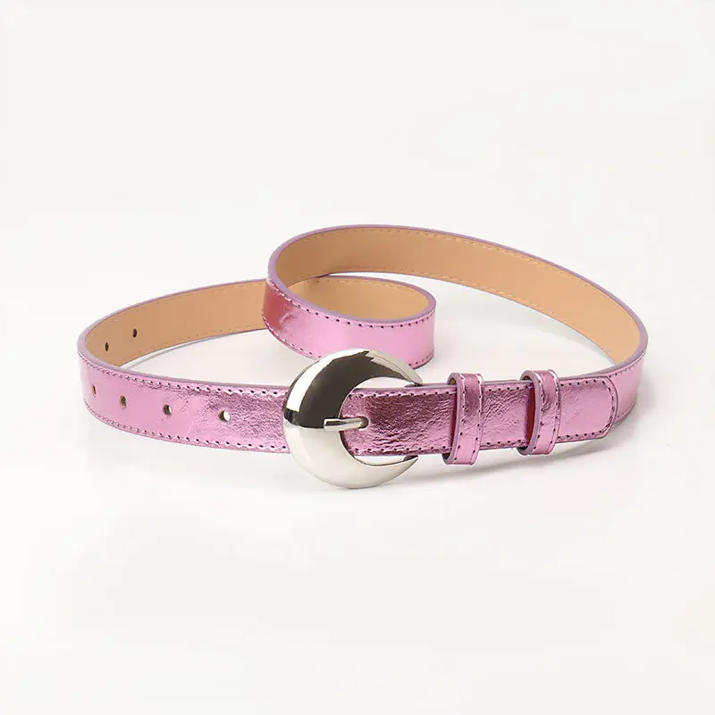Pink Metallic Belt with Silver Buckle for Women - Image 4