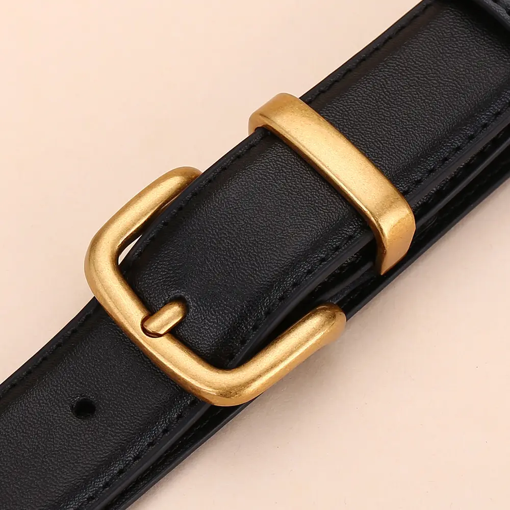 Women's Black Leather Belt with Gold Buckle 2.8cm - Image 7