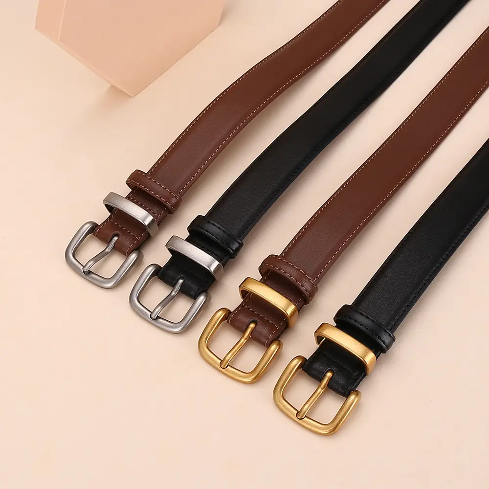 Women's Black Leather Belt with Gold Buckle 2.8cm - Image 8