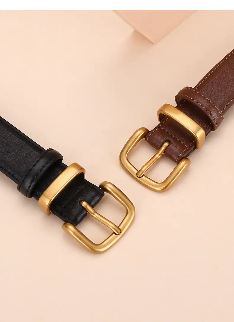 Women's Black Leather Belt with Gold Buckle 2.8cm — feature 14