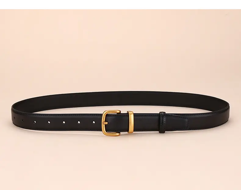 Women's Black Leather Belt with Gold Buckle 2.8cm — feature 15