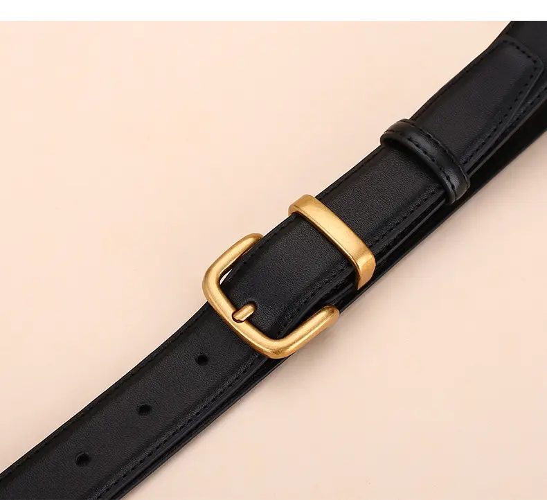 Women's Black Leather Belt with Gold Buckle 2.8cm — feature 16