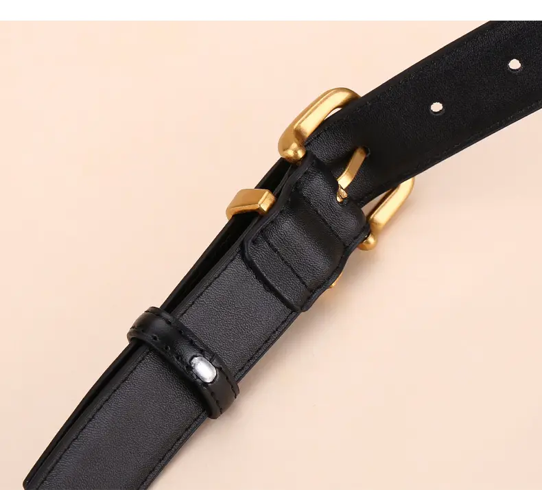Women's Black Leather Belt with Gold Buckle 2.8cm — feature 17
