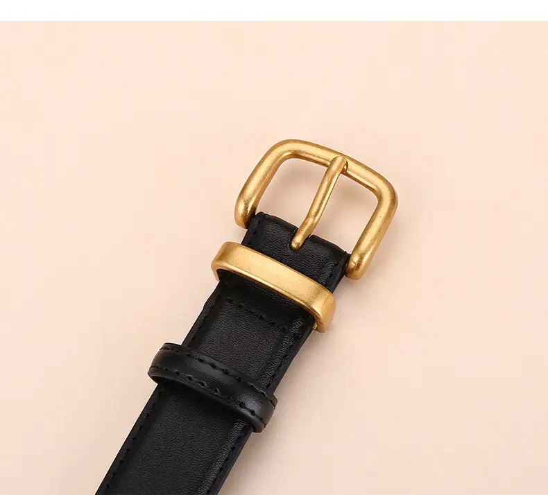 Women's Black Leather Belt with Gold Buckle 2.8cm — feature 18