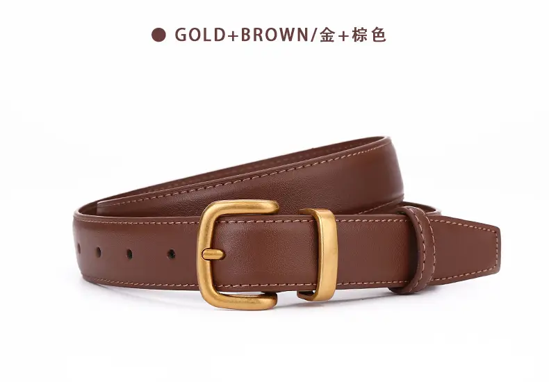 Women's Black Leather Belt with Gold Buckle 2.8cm — feature 21
