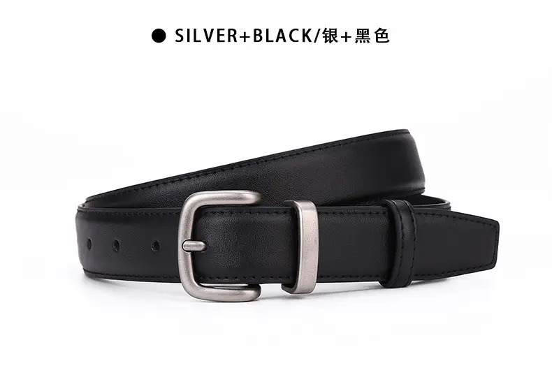 Women's Black Leather Belt with Gold Buckle 2.8cm — feature 22