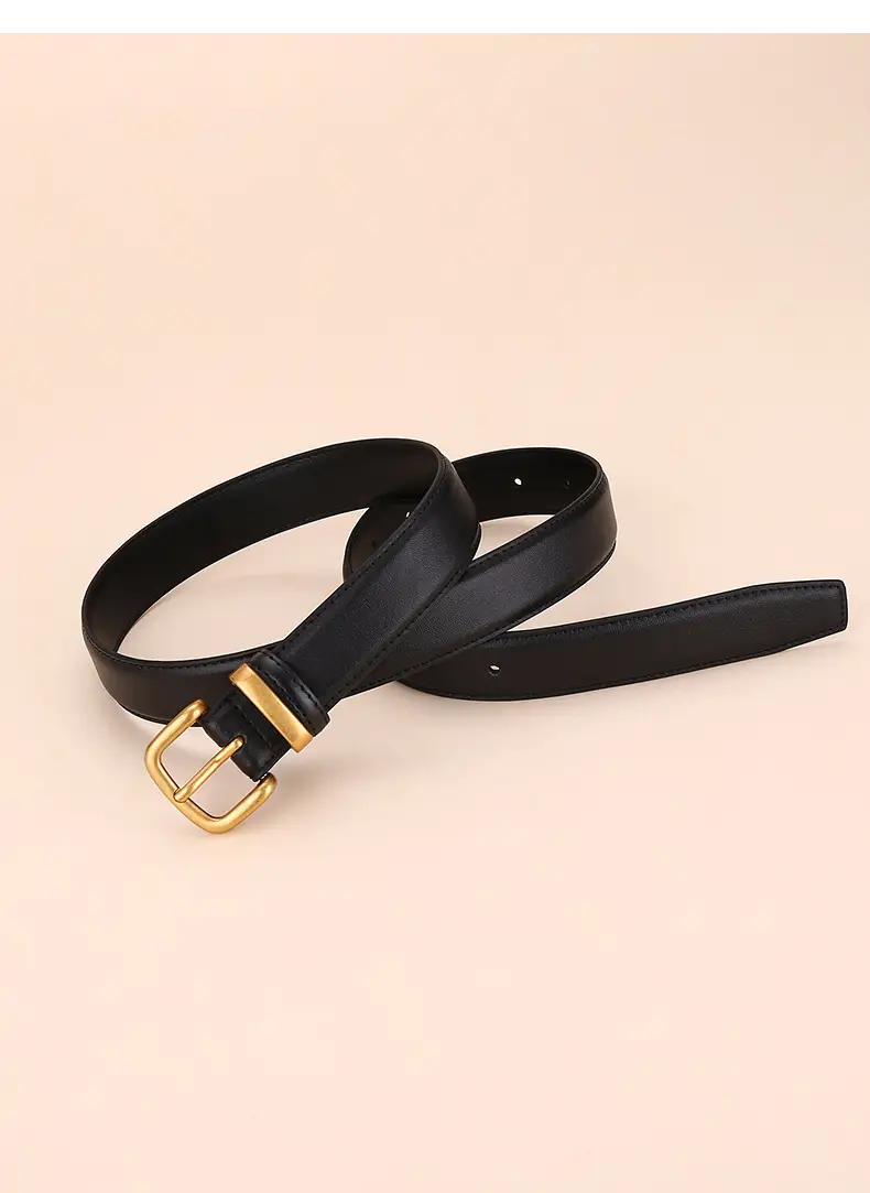 Women's Black Leather Belt with Gold Buckle 2.8cm — feature 24