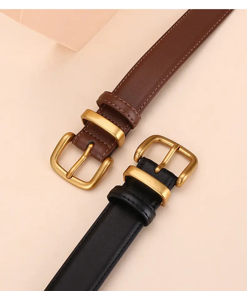 Women's Black Leather Belt with Gold Buckle 2.8cm — feature 25