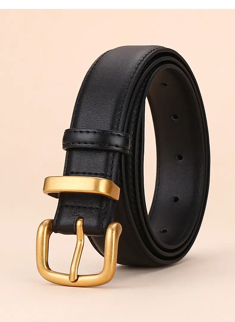 Women's Black Leather Belt with Gold Buckle 2.8cm — feature 27