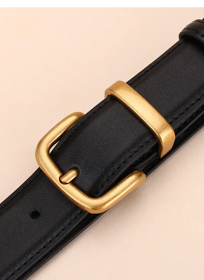 Women's Black Leather Belt with Gold Buckle 2.8cm — feature 28