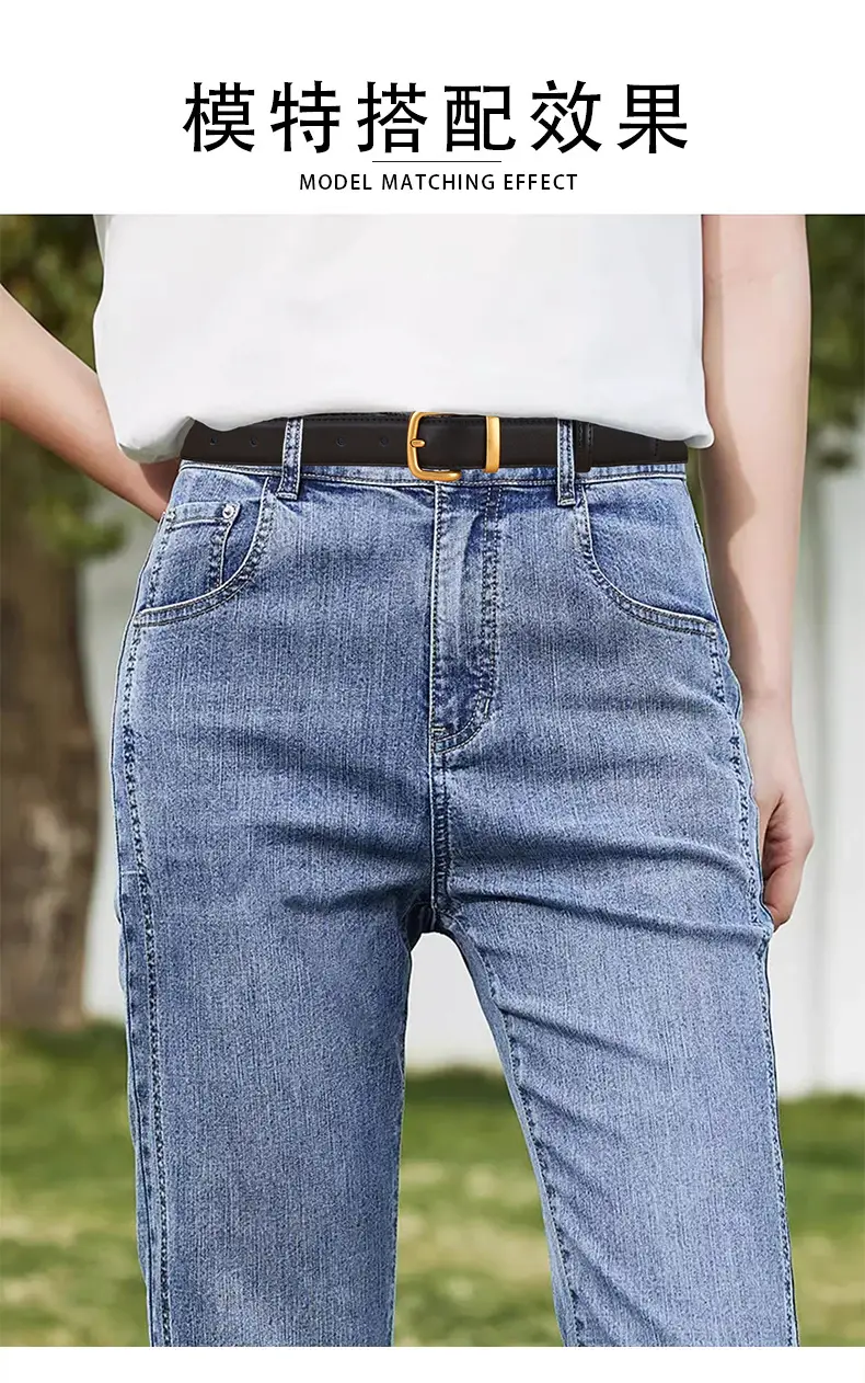 Women's Black Leather Belt with Gold Buckle 2.8cm — feature 5