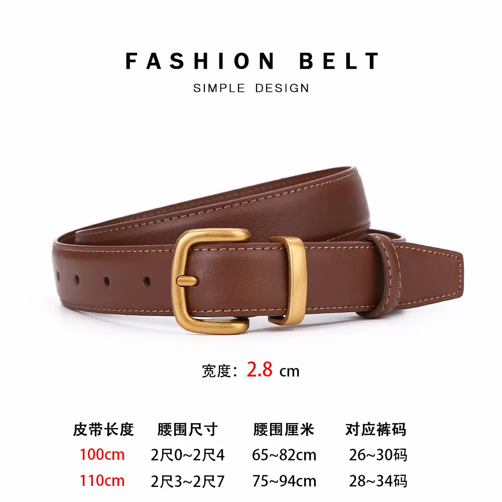 Women's Black Leather Belt with Gold Buckle 2.8cm - Image 2