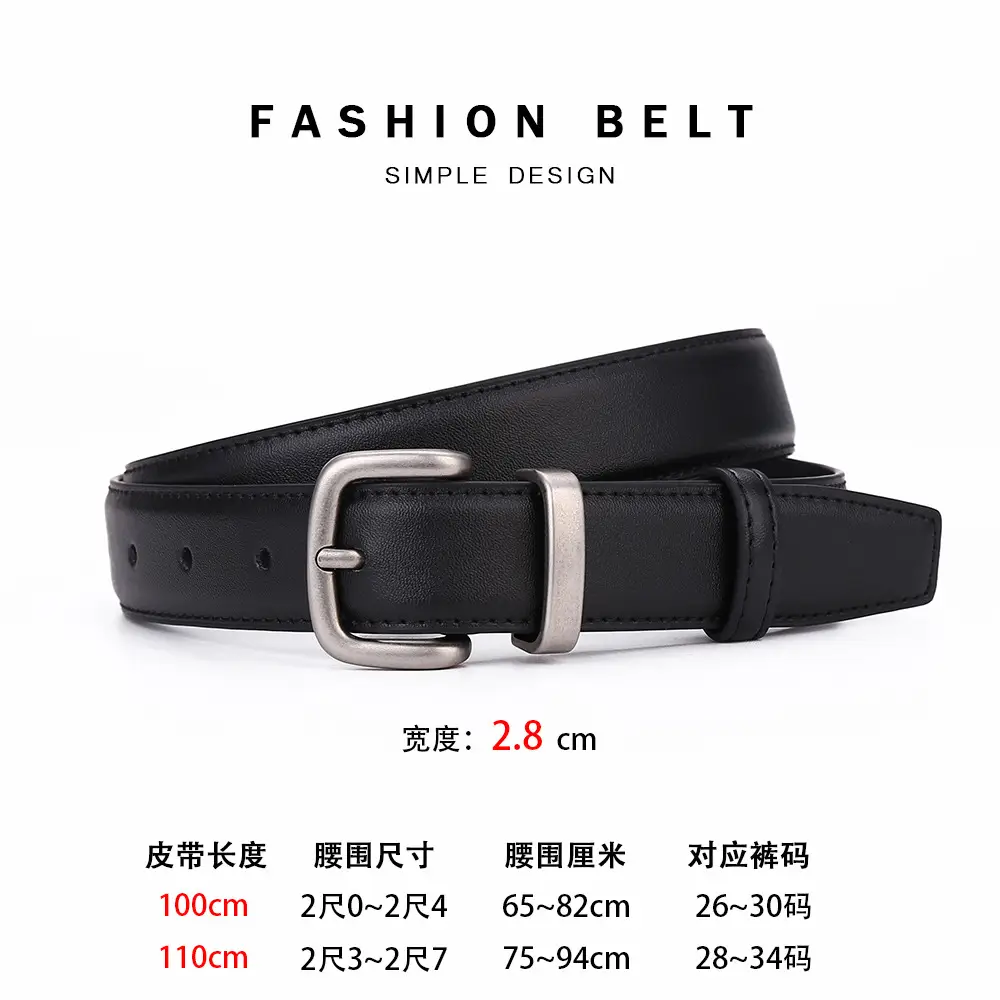 Women's Black Leather Belt with Gold Buckle 2.8cm - Image 3