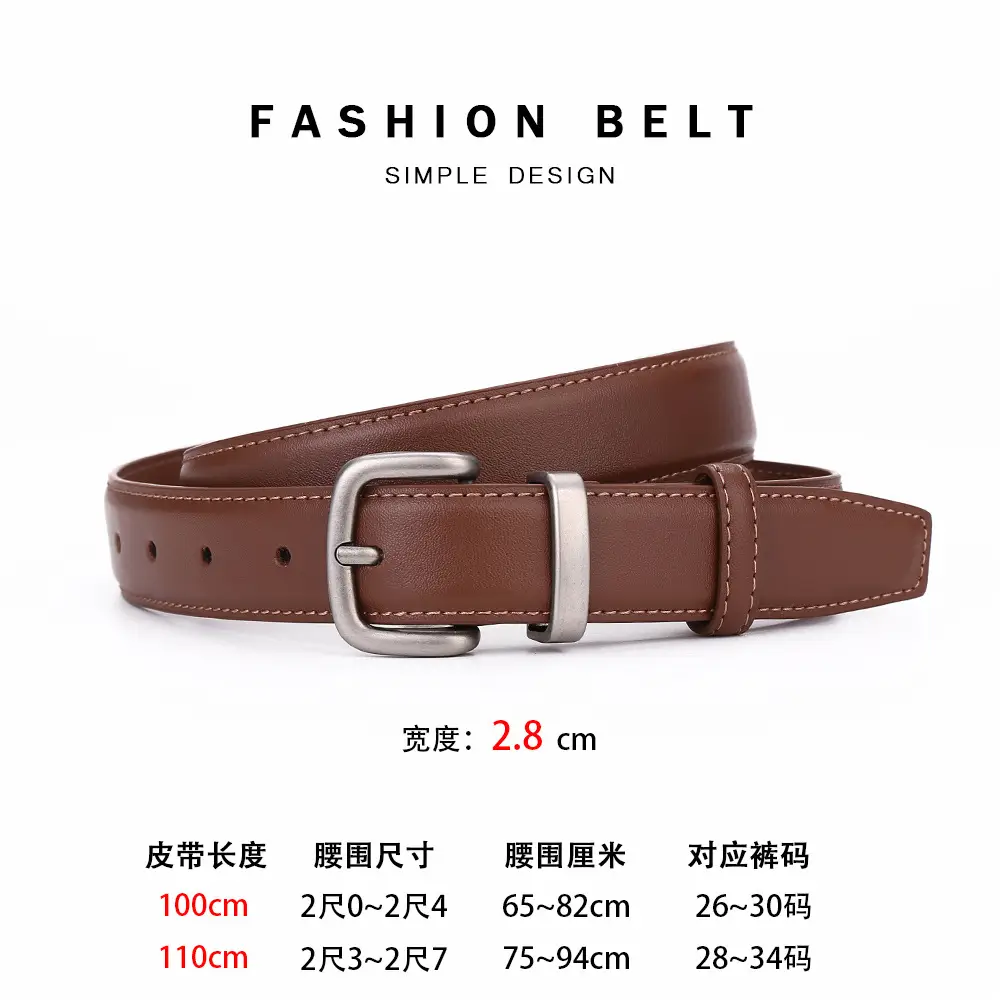 Women's Black Leather Belt with Gold Buckle 2.8cm - Image 4