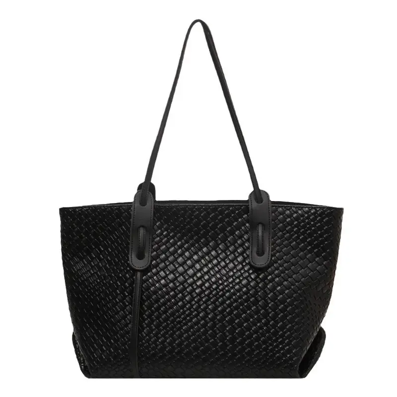 Black Woven Shoulder Bag for Women Large Capacity Commuter Style - Image 9
