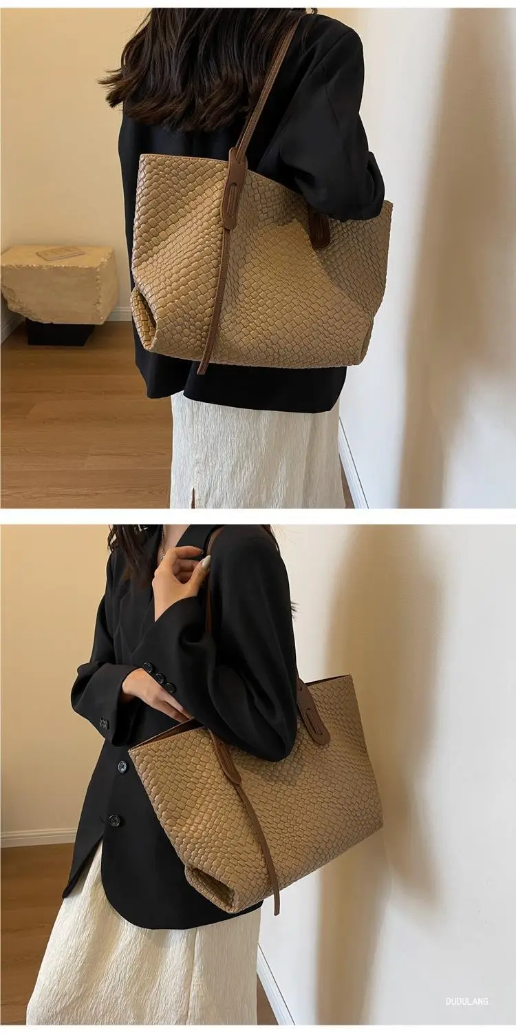 Black Woven Shoulder Bag for Women Large Capacity Commuter Style — feature 10
