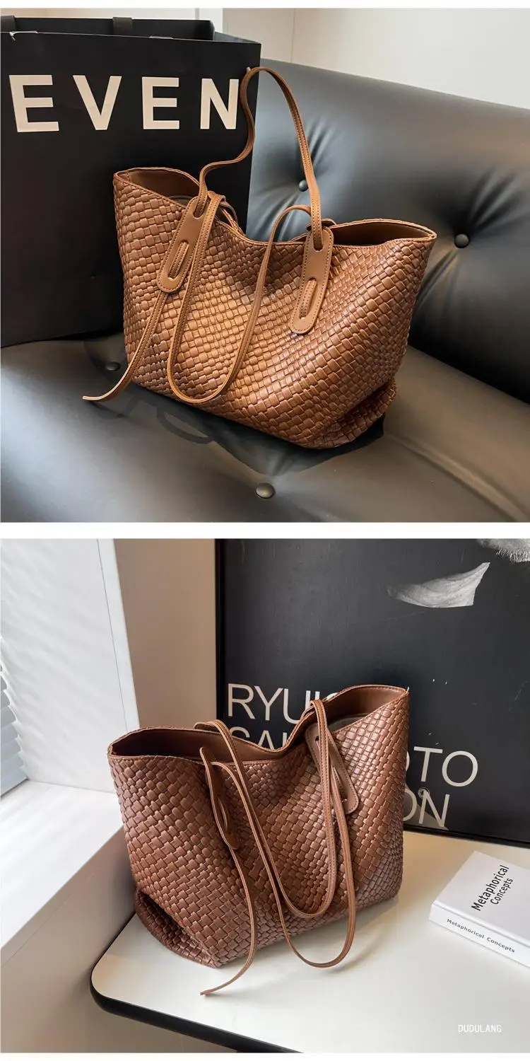 Black Woven Shoulder Bag for Women Large Capacity Commuter Style — feature 11