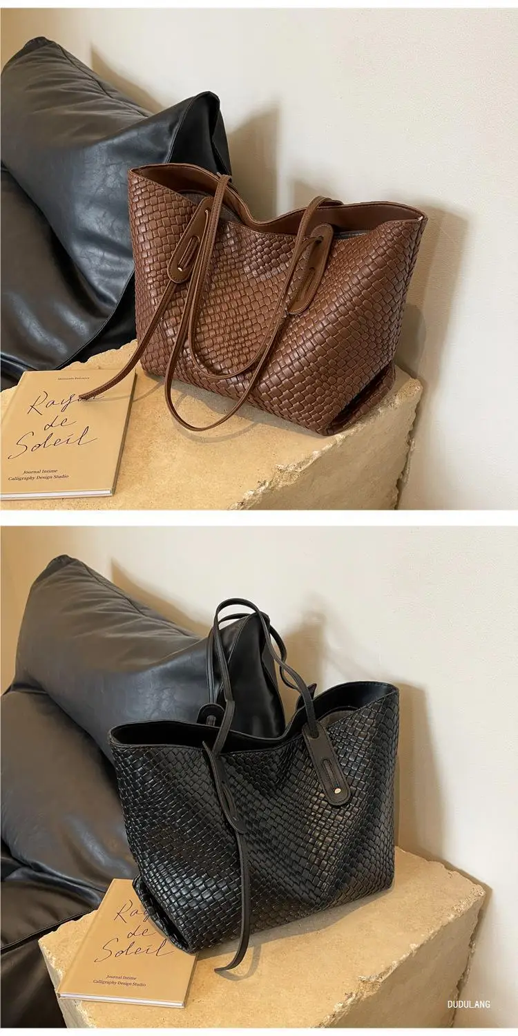 Black Woven Shoulder Bag for Women Large Capacity Commuter Style — feature 14