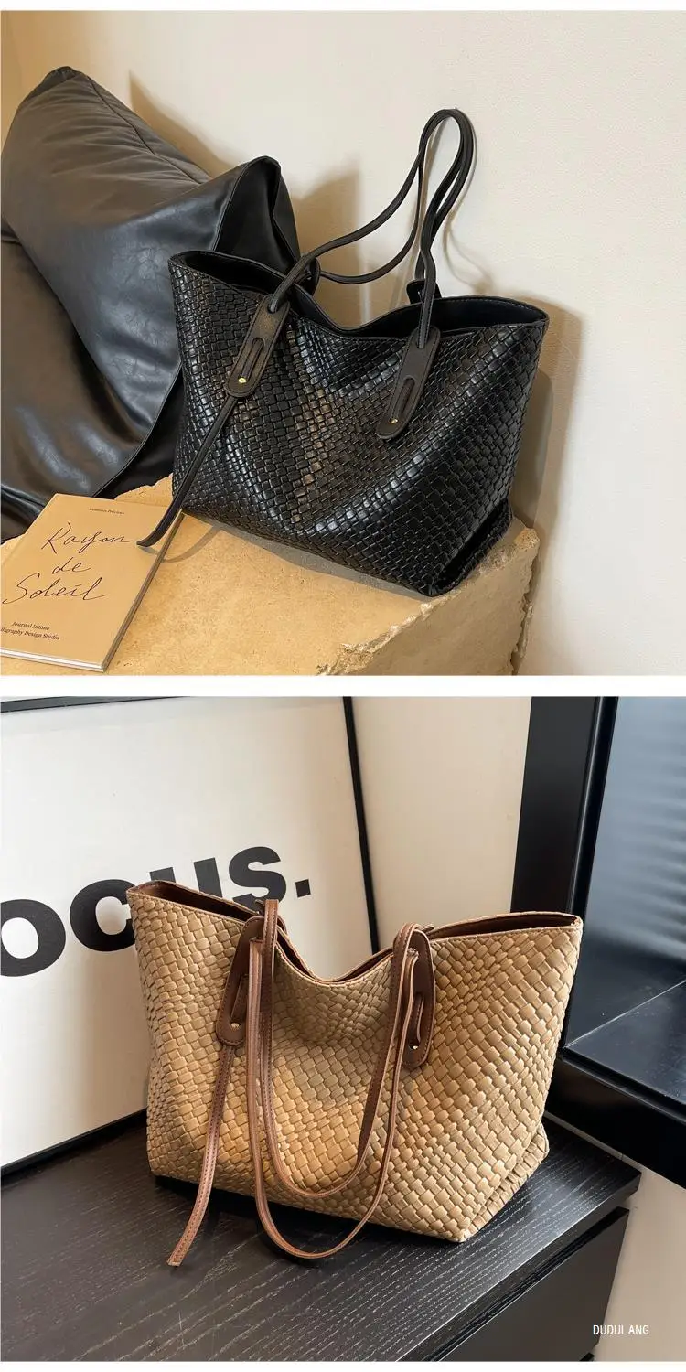 Black Woven Shoulder Bag for Women Large Capacity Commuter Style — feature 15