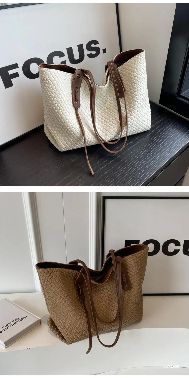 Black Woven Shoulder Bag for Women Large Capacity Commuter Style — feature 17