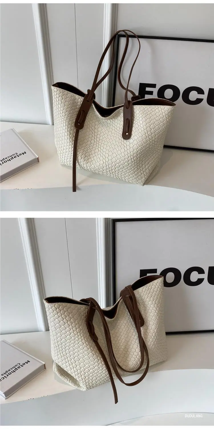 Black Woven Shoulder Bag for Women Large Capacity Commuter Style — feature 19