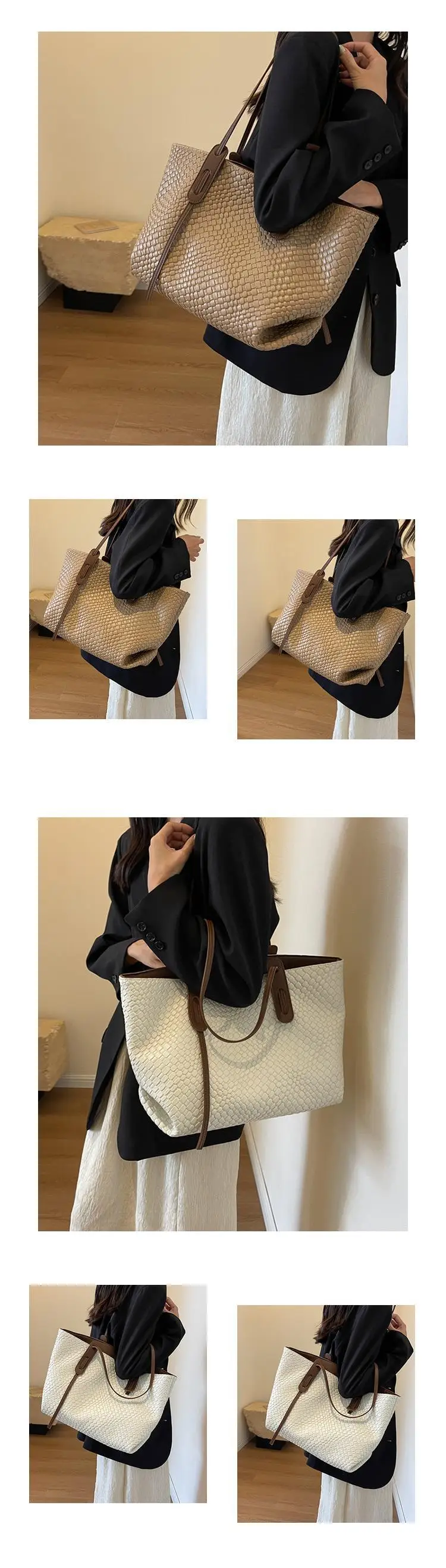 Black Woven Shoulder Bag for Women Large Capacity Commuter Style — feature 5