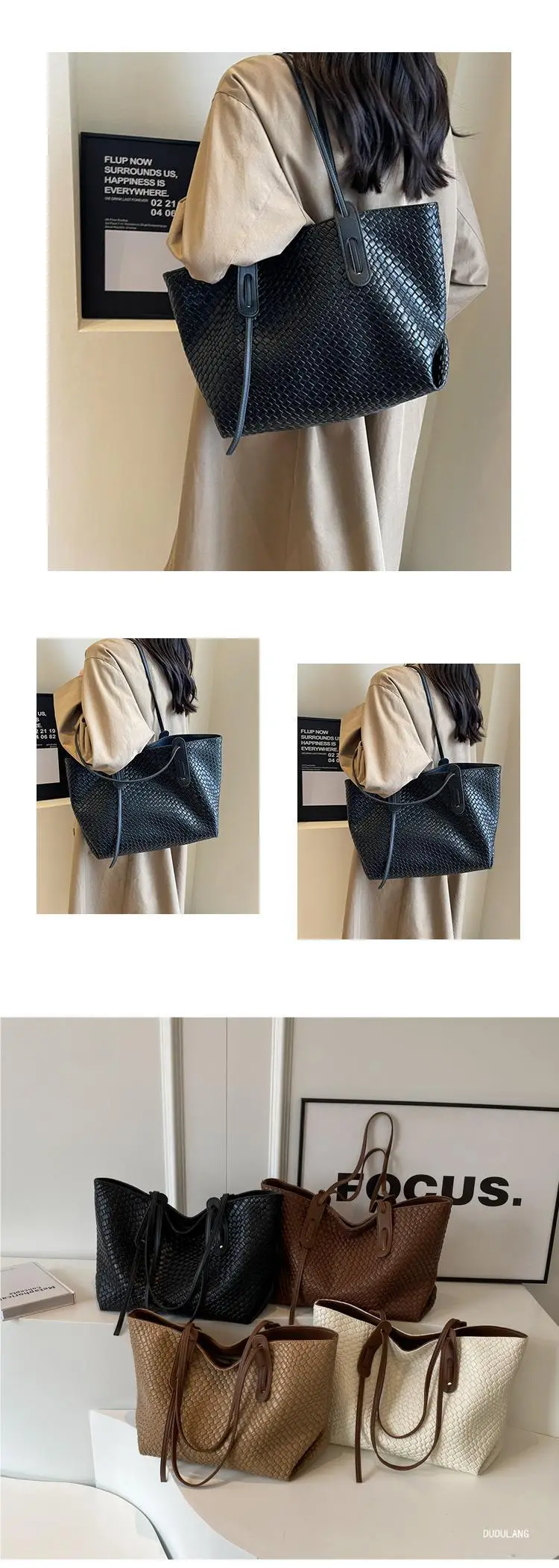 Black Woven Shoulder Bag for Women Large Capacity Commuter Style — feature 6