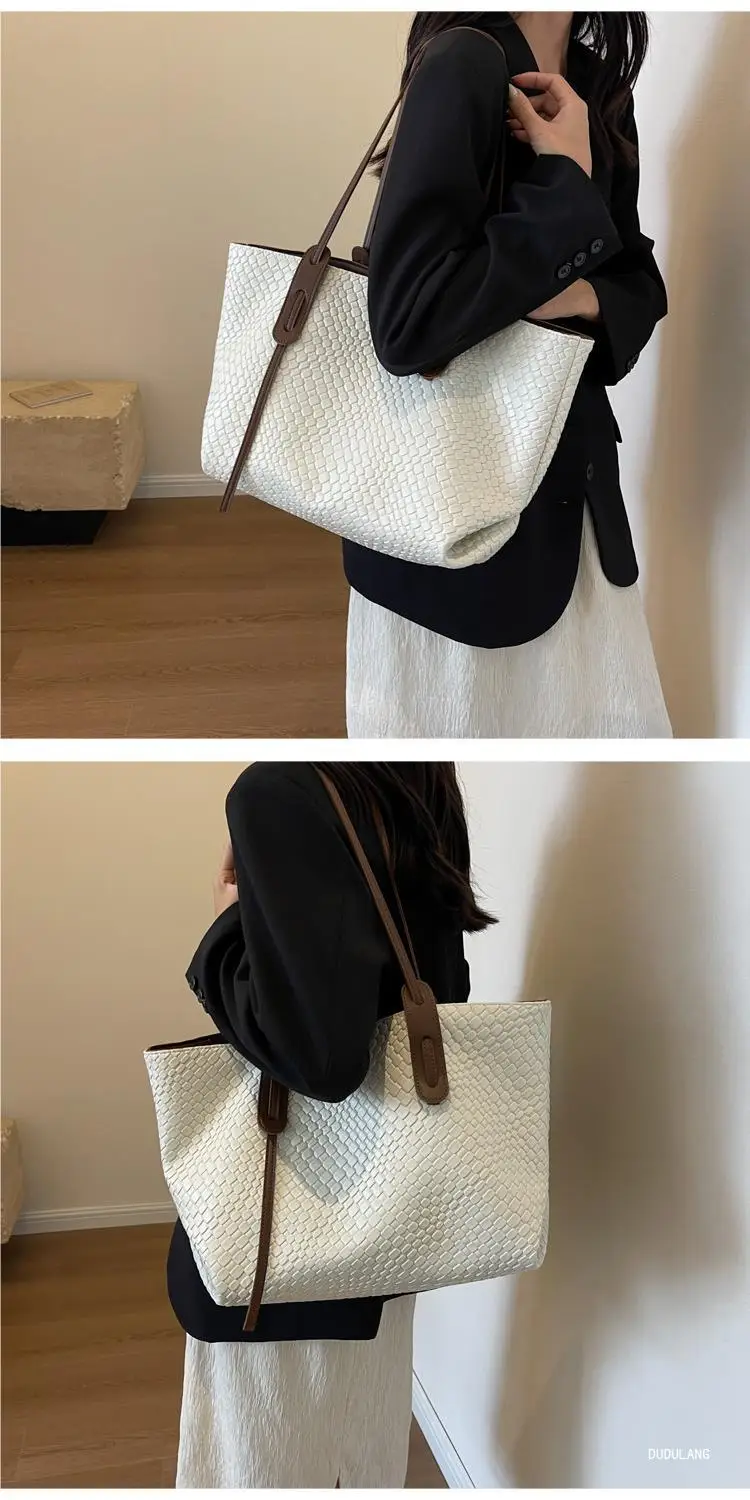 Black Woven Shoulder Bag for Women Large Capacity Commuter Style — feature 9