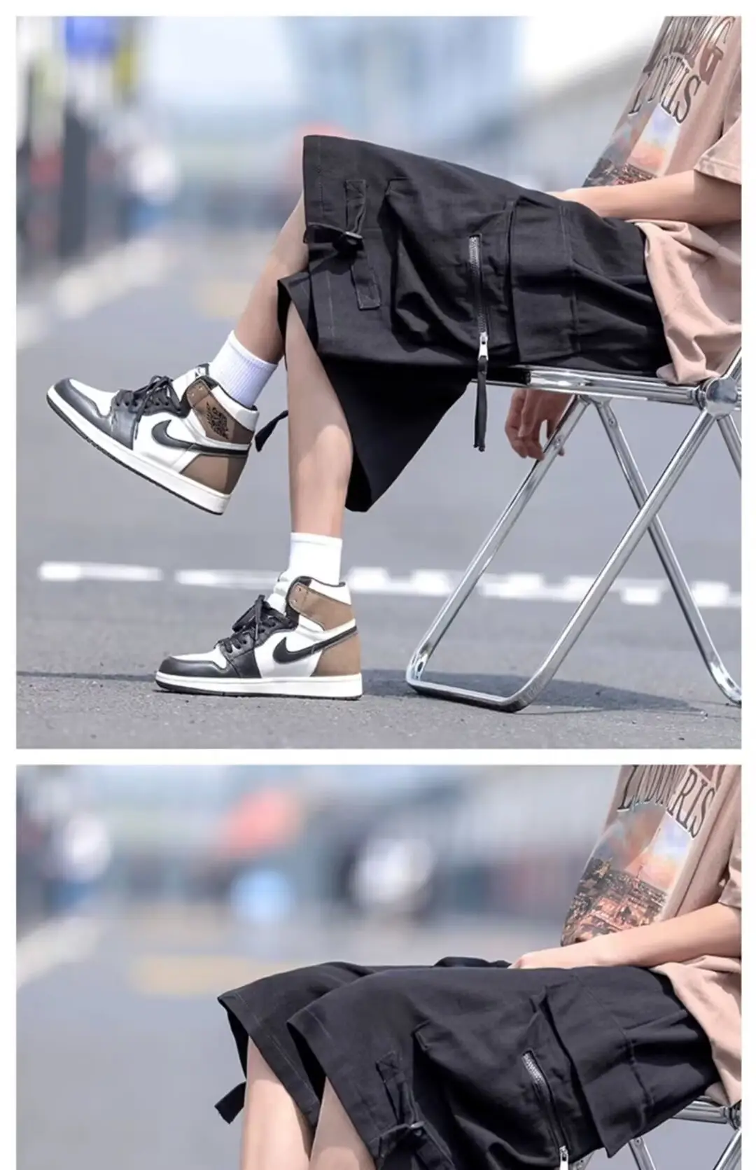 Wine Red Retro Tooling Shorts Men Summer Loose Wide-leg Knee-length Pants — feature 26