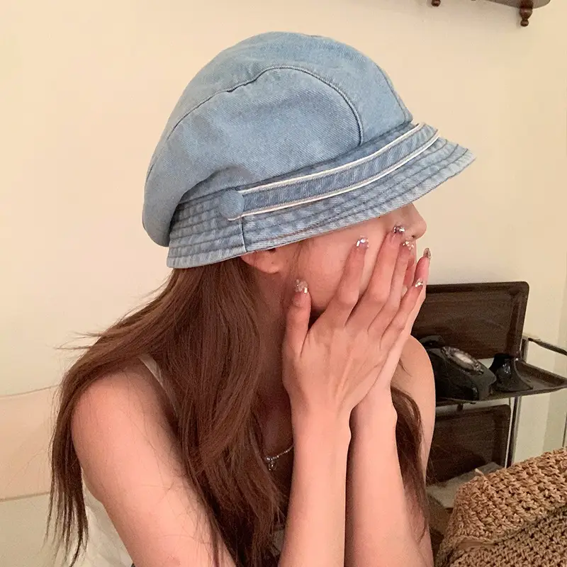 Women Denim Duck Tongue Beret Spring Summer Hat - Image 4
