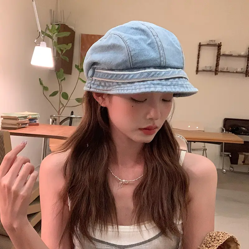 Women Denim Duck Tongue Beret Spring Summer Hat - Image 5
