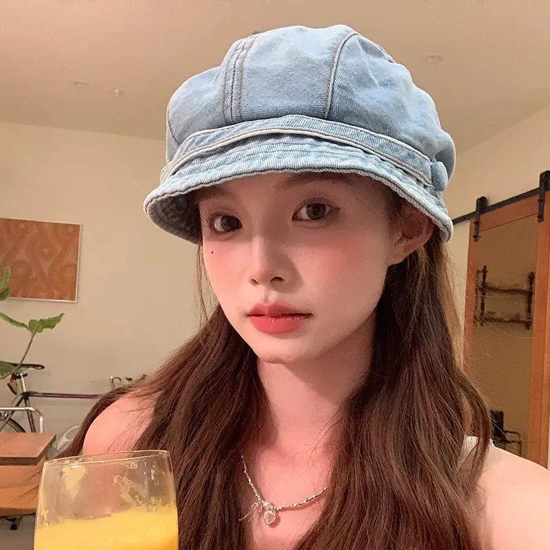 Women Denim Duck Tongue Beret Spring Summer Hat - Image 6