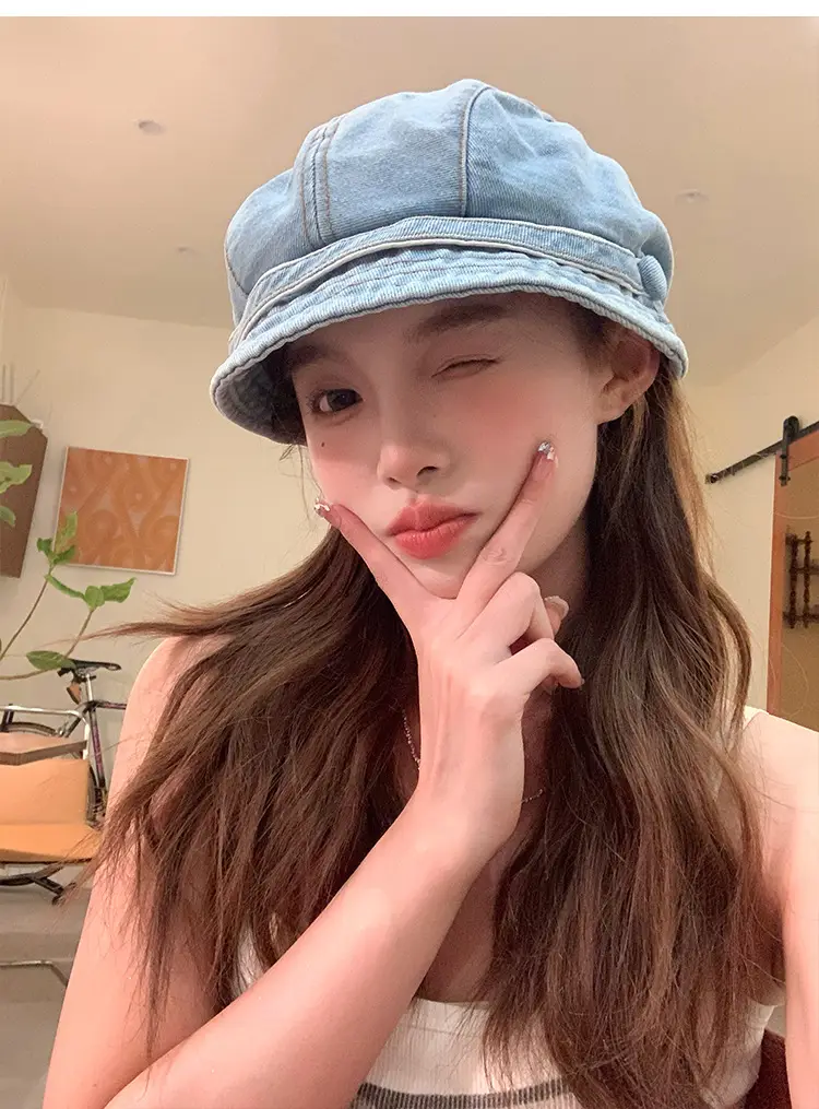 Women Denim Duck Tongue Beret Spring Summer Hat — feature 1
