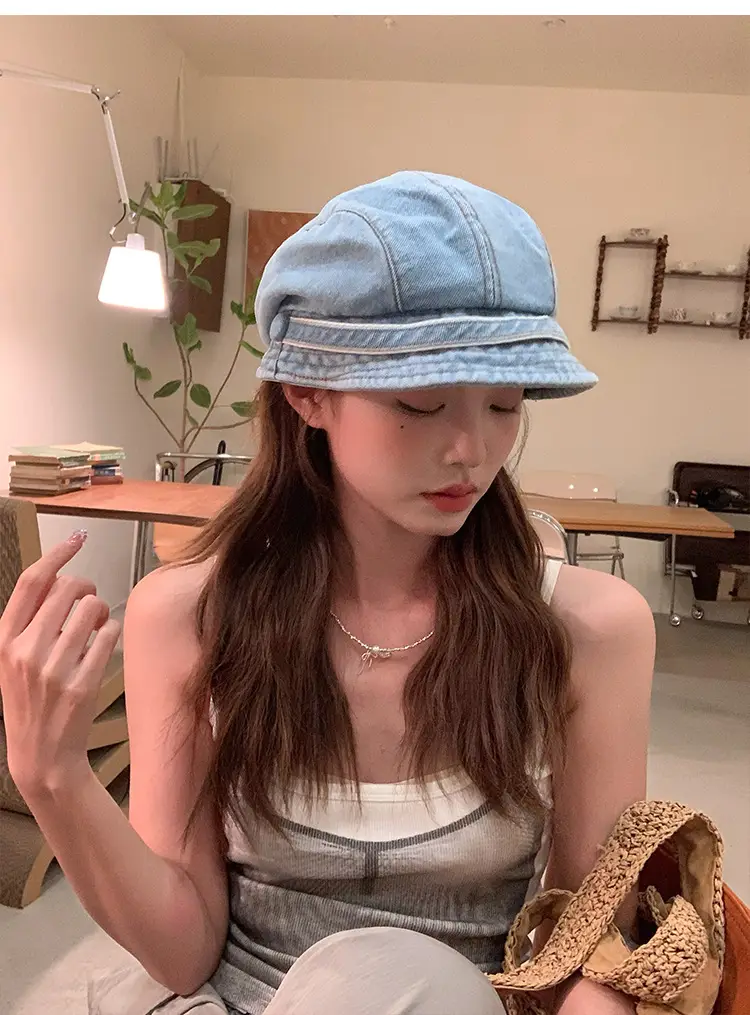 Women Denim Duck Tongue Beret Spring Summer Hat — feature 10