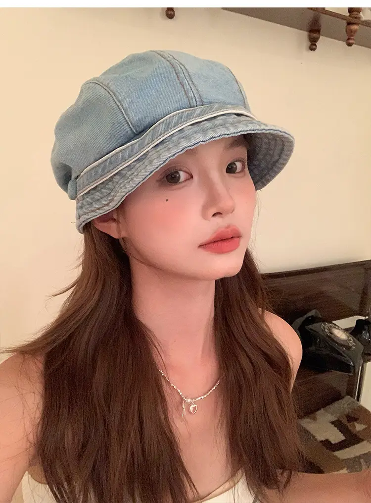 Women Denim Duck Tongue Beret Spring Summer Hat — feature 11