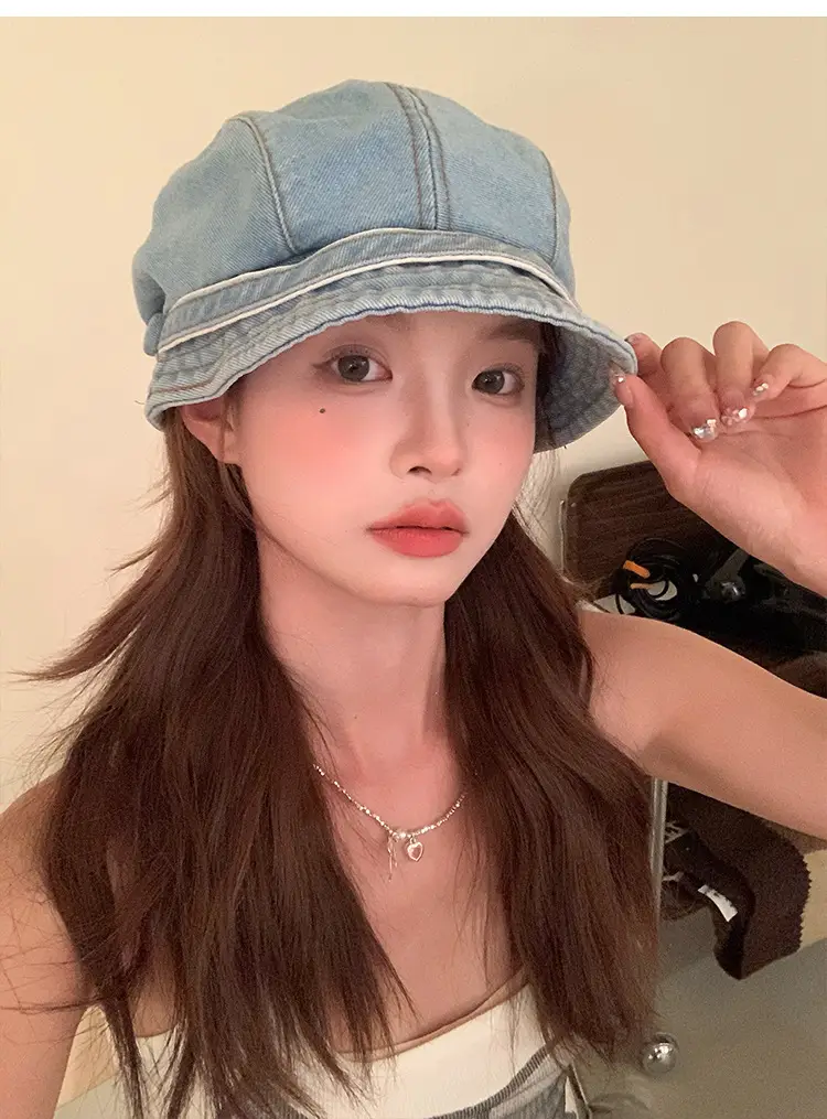 Women Denim Duck Tongue Beret Spring Summer Hat — feature 15
