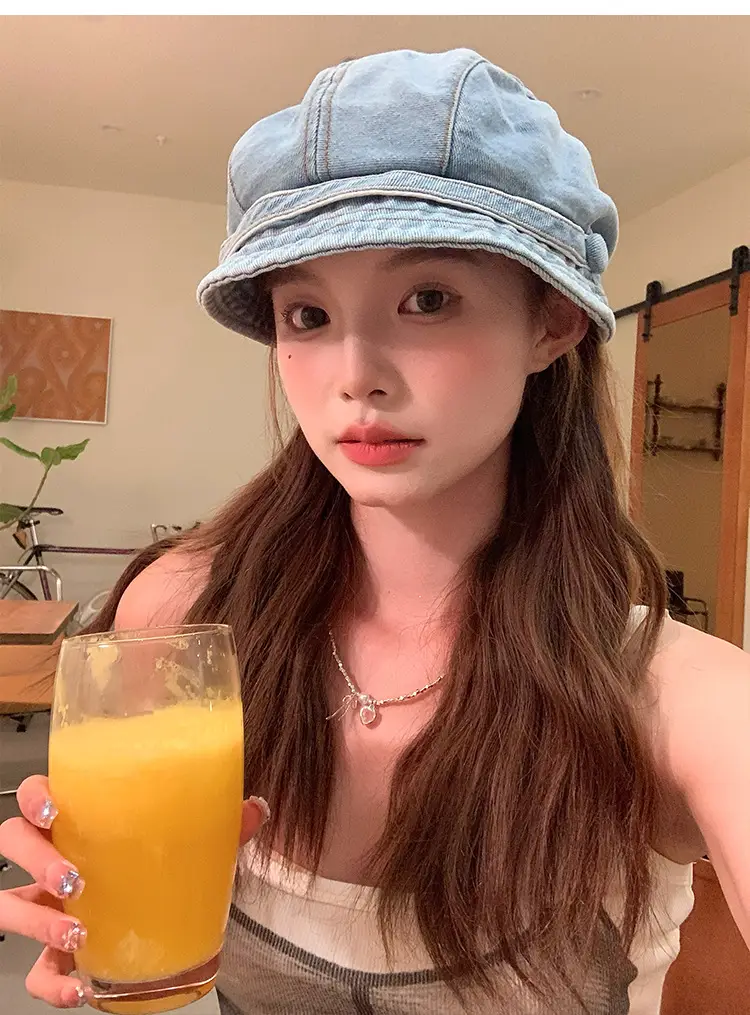 Women Denim Duck Tongue Beret Spring Summer Hat — feature 16
