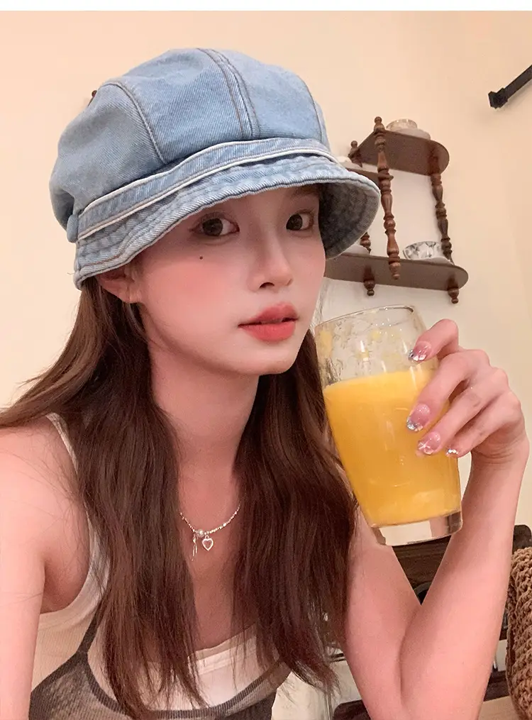Women Denim Duck Tongue Beret Spring Summer Hat — feature 4