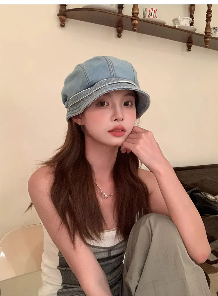 Women Denim Duck Tongue Beret Spring Summer Hat — feature 5
