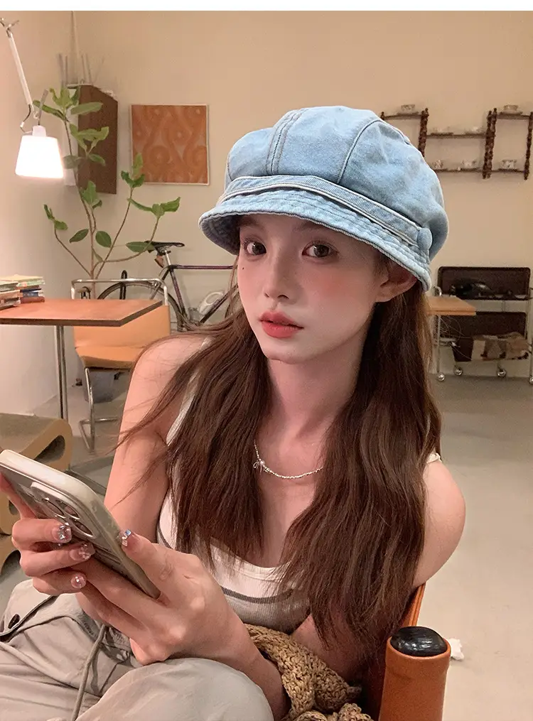 Women Denim Duck Tongue Beret Spring Summer Hat — feature 9