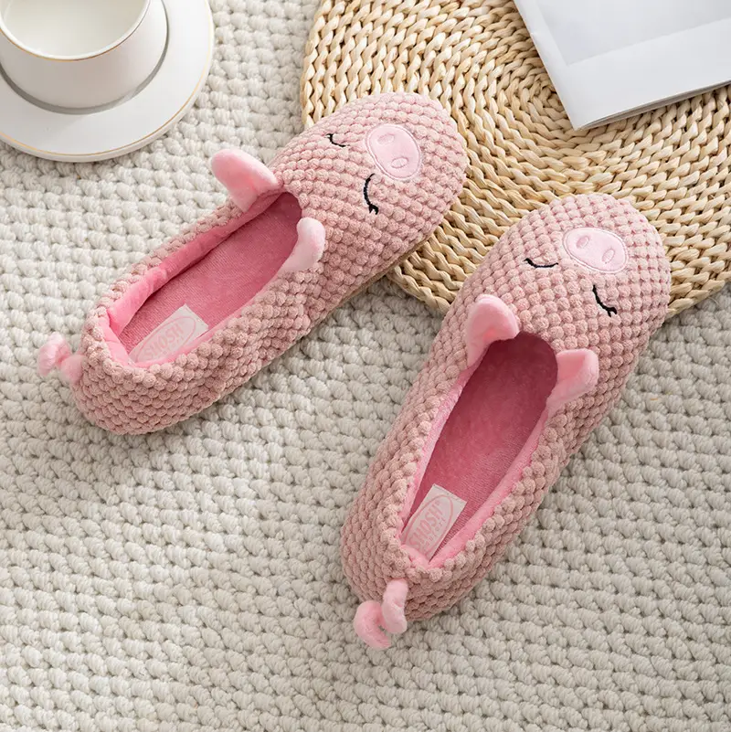 Printable logo cute pig cotton shoes slippers pink soft slippers suede non-slip piglet moon shoes - Image 2