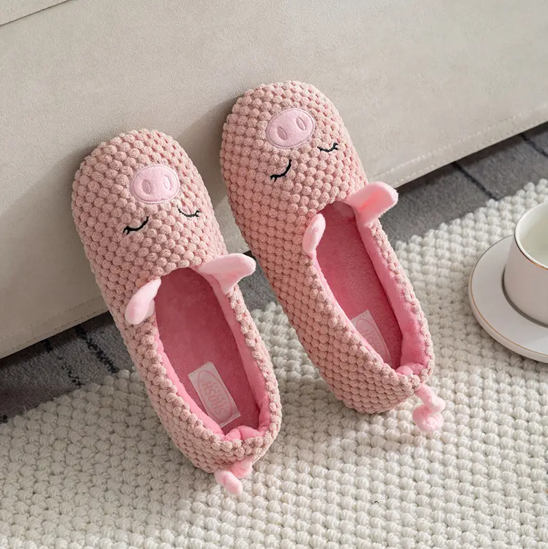 Printable logo cute pig cotton shoes slippers pink soft slippers suede non-slip piglet moon shoes - Image 3