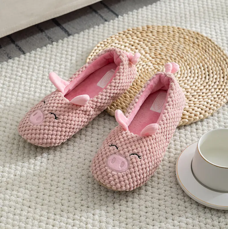 Printable logo cute pig cotton shoes slippers pink soft slippers suede non-slip piglet moon shoes — feature 1