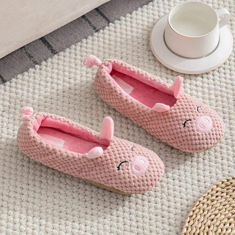 Printable logo cute pig cotton shoes slippers pink soft slippers suede non-slip piglet moon shoes — feature 4