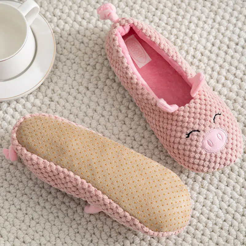 Printable logo cute pig cotton shoes slippers pink soft slippers suede non-slip piglet moon shoes — feature 5