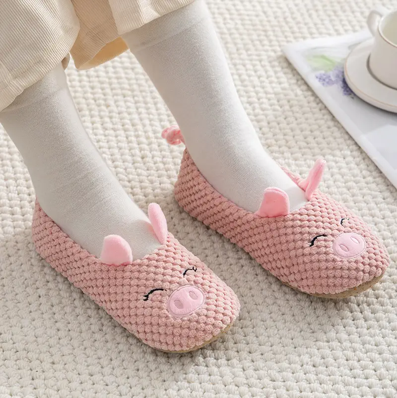 Printable logo cute pig cotton shoes slippers pink soft slippers suede non-slip piglet moon shoes — feature 6