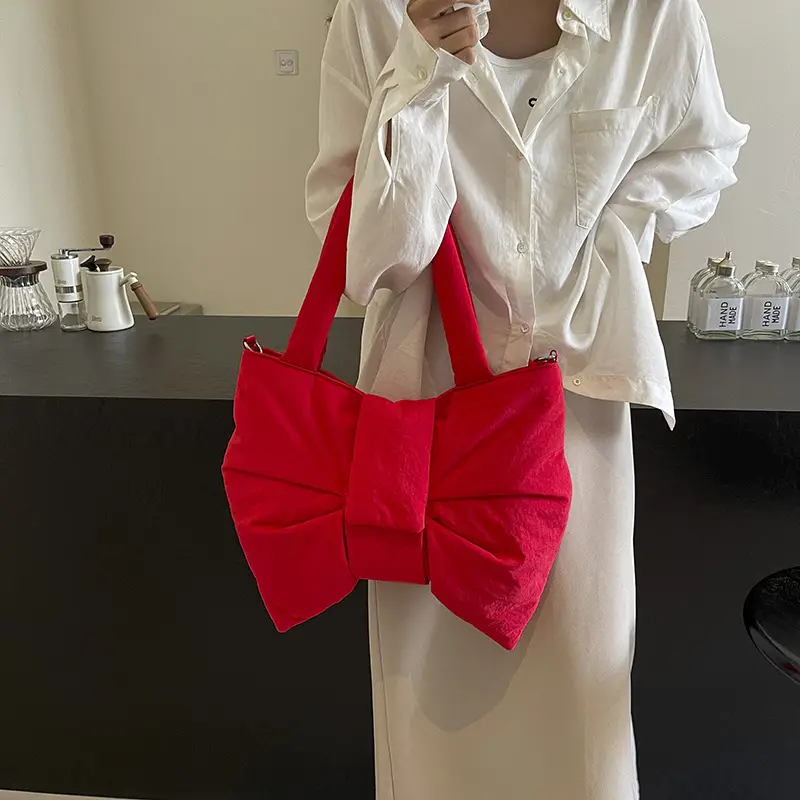 Women's Korean Style Distinctive Bow Tote Bag Grey Large Capacity - Image 8
