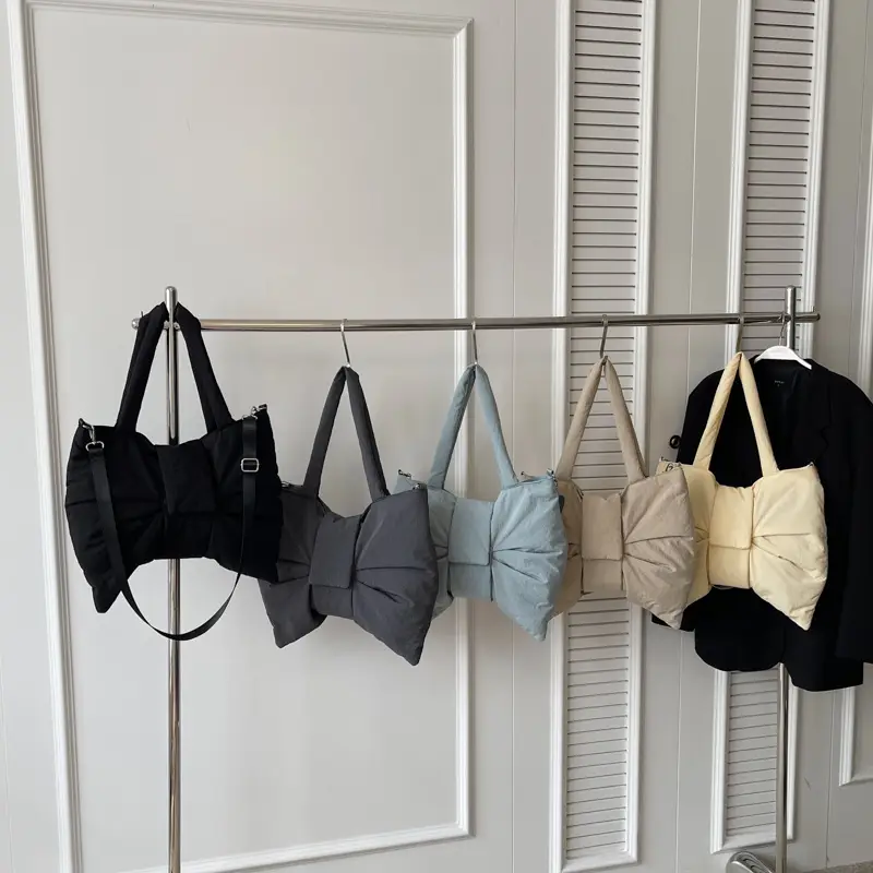 Women's Korean Style Distinctive Bow Tote Bag Grey Large Capacity - Image 10