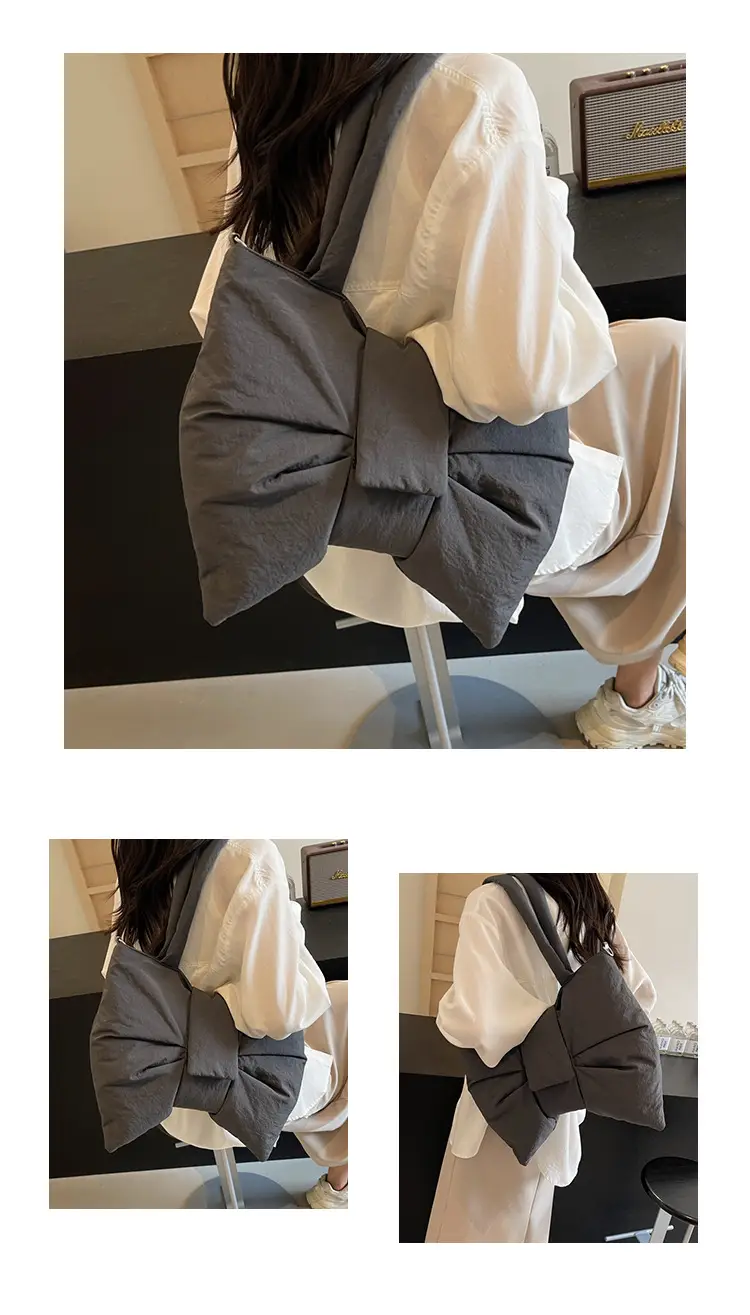 Women's Korean Style Distinctive Bow Tote Bag Grey Large Capacity — feature 12